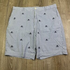 Polo Ralph Lauren Mens Blue Striped Seersucker Skull Classic Fit Shorts Size W36